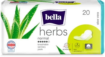 Podpaski Bella Herbs Aloe Vera, Normal, ze skrzydełkami, 20 sztuk