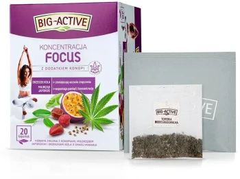 Herbata zielona w kopertach Big-Active Focus Koncentracja, marakuja, z dodatkiem konopii, 20 sztuk x 1.5g