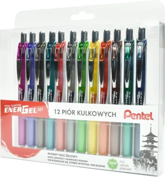 Pióro kulkowe automatyczne Pentel EnerGel Set BL77 Błękitne Ukojenie, 0.7mm, 12 sztuk, mix kolorów