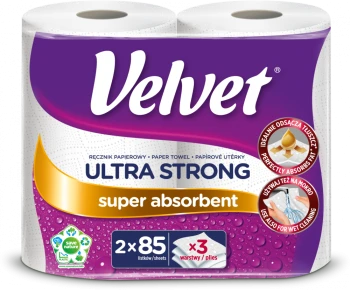 Ręcznik papierowy Velvet Ultra Strong, 3-warstwowy, w roli, 2 rolki, biały