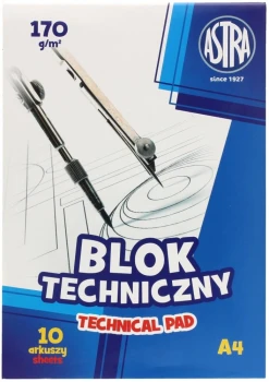 Blok techniczny Astra, A4, 10 kartek, biały