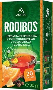 Herbata ziołowa w torebkach Astra Rooibos, pomarańcza i goździk, 20 sztuk x 1.5g