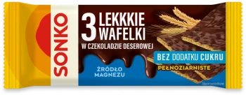 Lekkkie wafelki Sonko, w czekoladzie deserowej, bez dodatku cukru, 3 sztuki, 36g