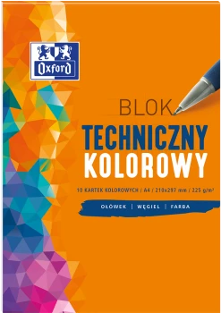 Outlet: USZKODZONY Blok techniczny, A4, 10 kartek, kolorowy, barwiony w masie