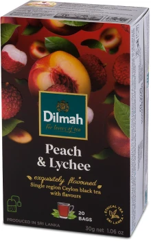 Outlet: USZKODZONE OPAKOWANIE Herbata czarna w torebkach Dilmah Peach & Lychee, brzoskwinia i liczi, 20 sztuk x 1.5g