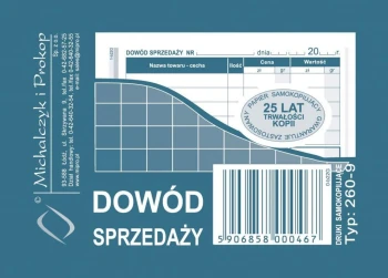 Druk akcydensowy dowód sprzedaży (paragon) MiP 260-9, A7, wielokopia, 80k