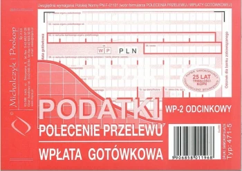 Druk akcydensowy Podatki polecenie przelewu/wpł.got. MiP 471-5, 2-odcinkowe, A6, 1 kopia, 80k