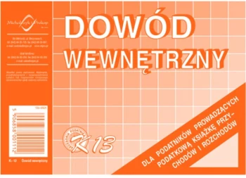 Druk akcydensowy Dowód wewnętrzny (dla podatników prowadzących księgę przychodów i rozchodów) MiP K-13, A6, offsetowy, 50k