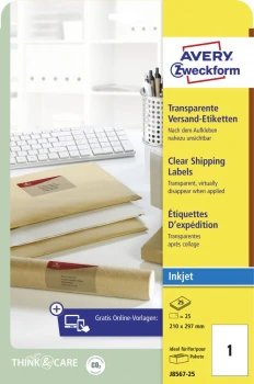 Etykiety wysyłkowe Avery Zweckform QP, 210x297mm, 25 arkuszy,  przezroczysty