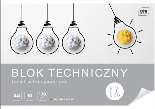 Blok techniczny Interdruk, A4, 10 kartek, biały, mix wzorów