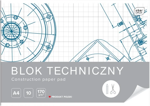 Blok techniczny Interdruk, A4, 10 kartek, biały, mix wzorów