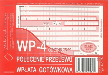 Druk akcydensowy Polecenie przelewu/wpłata gotówkowa MiP 445-5M, A6, 3 kopie, 80k