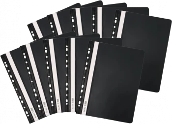 10x skoroszyt plastikowy oczkowy Biurfol, twardy, A4, do 200 kartek, czarny