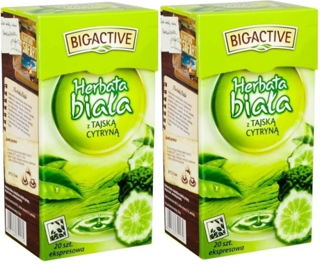 2x herbata biała smakowa w torebkach Big-Active, tajska cytryna, 20 sztuk x 1.5g