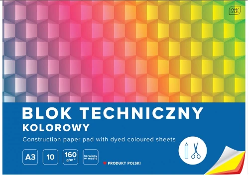 3x blok techniczny kolorowy Intedruk, A3, 10 kartek, mix wzorów