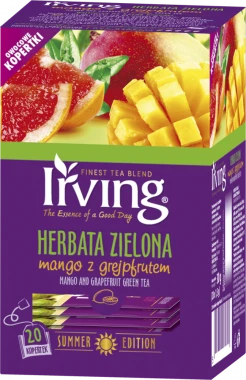 5x herbata zielona smakowa w kopertach Irving, mango z grejpfrutem, 20 sztuk x 1.5g