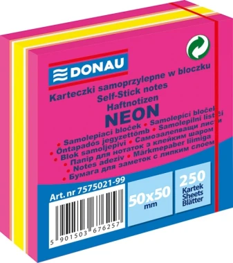 2x karteczki samoprzylepne Donau, 50x50mm, 250 karteczek, neon-pastel, mix różowy