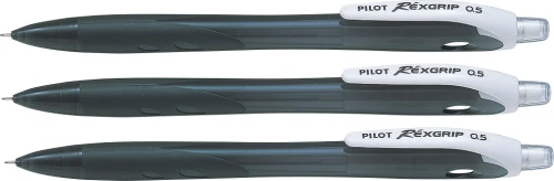 3x ołówek automatyczny Pilot Rexgrip Begreen, 0.5mm, z gumką, czarny