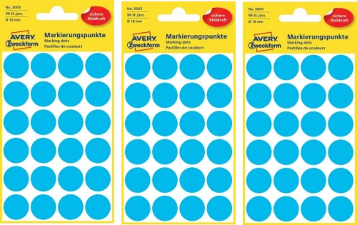 3x etykiety Avery Zweckform, okrągłe, średnica 18mm, 96 sztuk, niebieski