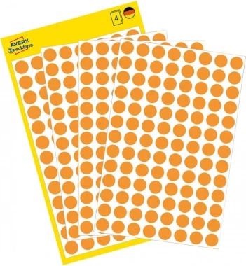 5x etykiety oznaczeniowe Avery Zweckform, okrągłe, średnica 8mm, 416 sztuk, pomarańczowy