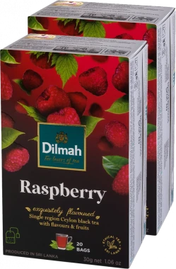 2x herbata czarna aromatyzowana w torebkach Dilmah, malina, 20 sztuk x 1.5g