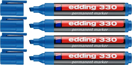 4x Marker permanentny edding 330, ścięta, 1-5 mm, niebieski