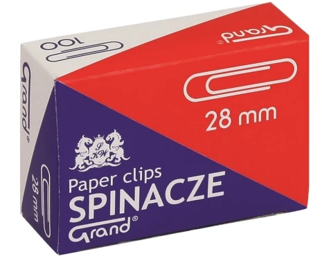 20x Spinacz Grand, okrągły, 28mm, 100 sztuk, srebrny