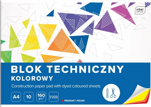 3x Blok techniczny Interdruk, A4, 10 kartek, kolorowy, barwiony w masie, mix wzorów