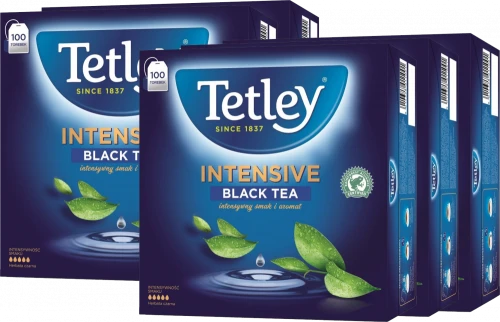 5x Herbata czarna w torebkach Tetley Intensive Black, 100 sztuk x 2g