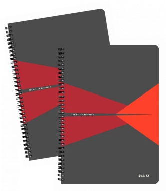 2x Kołonotatnik z okładką kartonową Leitz Office, A4, w kratkę, 90 kartek, szaro-czerwony