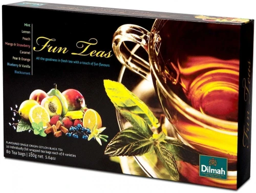 2x Zestaw herbat czarnych aromatyzowanych w kopertach Dilmah Celebrations Fun Tea, 8 smaków, 80x2g