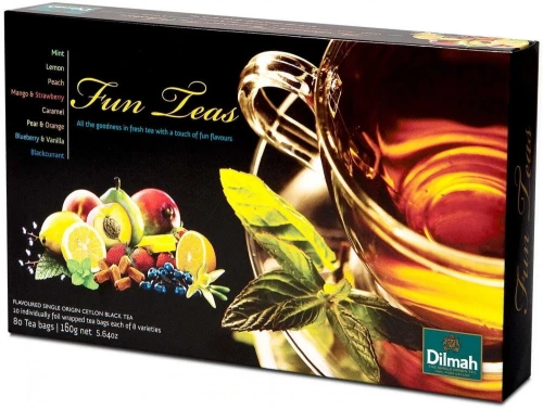 12x Zestaw herbat czarnych aromatyzowanych w kopertach Dilmah Celebrations Fun Tea, 8 smaków, 80x2g