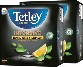 2x Herbata Earl Grey czarna smakowa w torebkach Tetley Intensive, cytryna, 100 sztuk x 2g