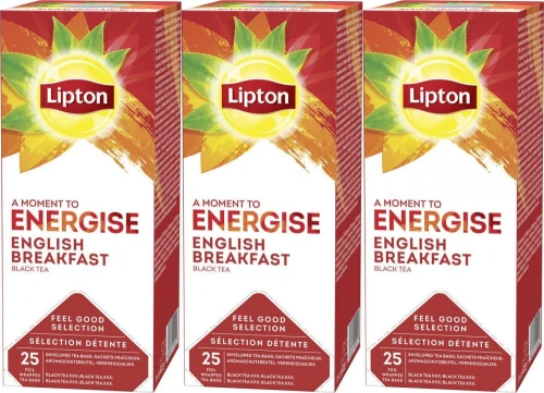 3x Herbata czarna w kopertach Lipton Classic English Breakfast, 25 sztuk x 2g