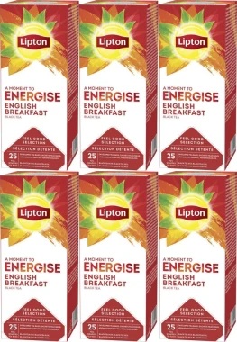 6x Herbata czarna w kopertach Lipton Classic English Breakfast, 25 sztuk x 2g