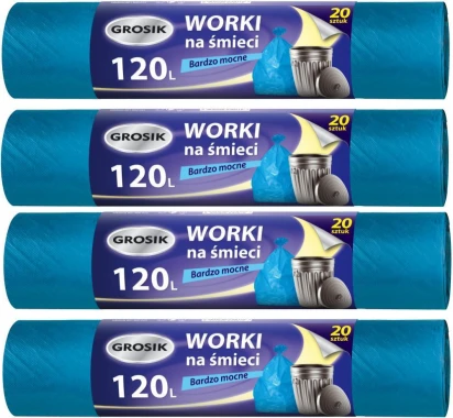 4x Worki na śmieci Grosik, HD, 120l, 69x105cm, 20 sztuk, niebieski