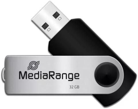 5x Pendrive MediaRange, 32GB, obracany, USB 2.0, srebrno-czarny