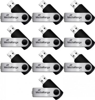 10x Pendrive MediaRange, 32GB, obracany, USB 2.0, srebrno-czarny