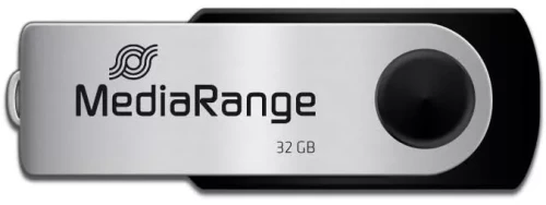 25x Pendrive MediaRange, 32GB, obracany, USB 2.0, srebrno-czarny