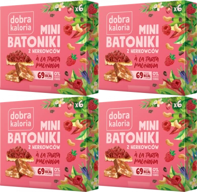 4x Mini batoniki z nerkowców a'la tarta malinowa, Dobra Kaloria, 6 sztuk, 102g