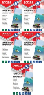 5x Folia do laminacji Office Products, 65x95mm, 2x125 µm, antystatyczna, 100 sztuk