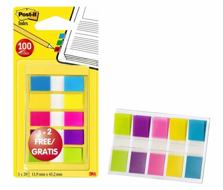 4x Zakładki indeksujące Post-it, PP, 11.9x43.2mm, 5x20 karteczek