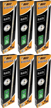 6x Ołówek Bic Evolution Black, HB, 12 sztuk, czarny