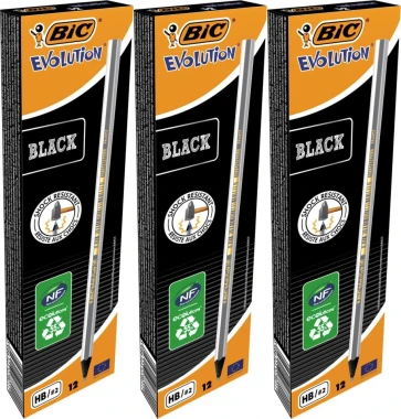 3x Ołówek Bic Evolution Black, HB, 12 sztuk, czarny