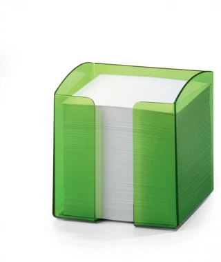 3x Pojemnik z białymi karteczkami Durable Trend, 100x105x100mm, 800 karteczek, transparentny zielony