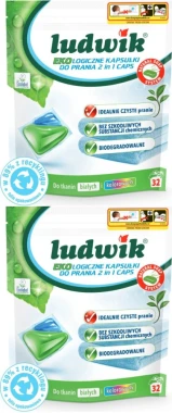 2x Kapsułki do prania tkanin białych i kolorowych Ludwik Ekologiczny 2 in 1,  32 sztuki