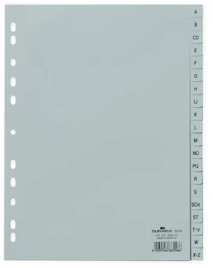 10x Przekładki plastikowe alfabetyczne (A-Z) Durable, A4, 20 kart, szary