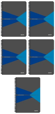 5x Kołonotatnik z okładką PP Leitz Office, A5, w kratkę, 90 kartek, szaro-niebieski
