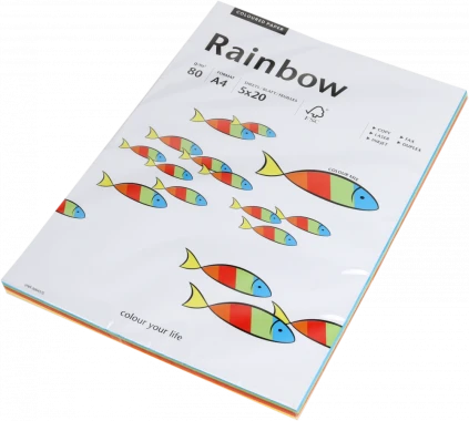 5x Papier kolorowy Rainbow, A4, 80g/m2, 100 arkuszy, mix kolorów intensywnych