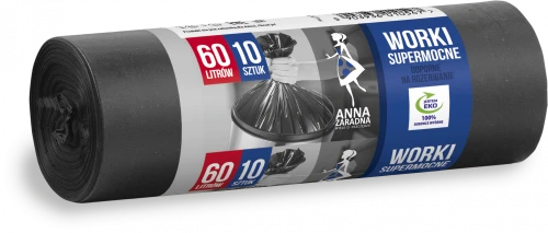 10x Worki na śmieci Anna Zaradna, supermocne (LDPE), 60l, 75x59cm, 10 sztuk, czarny